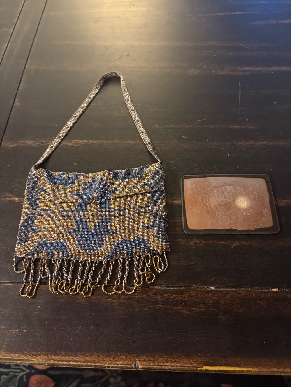 Blue and yellow microbeaded purse